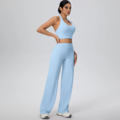 2PCS Woman Backless Hanging Neck Bra and Pants Yoga Set Summer Breathable Gym Sports Running Workout Top Hot Sales Yoga Set