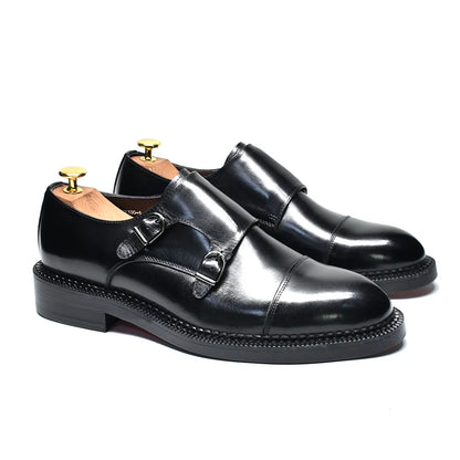 Luxury Genuine Leather Men's Wedding Dress Shoes Buckle Monk Strap Red Sole Cap Toe Black Brown Business Formal Shoes for Man