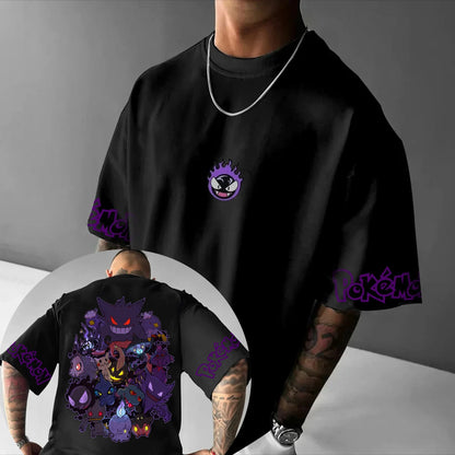Animation Derivatives Gengar Printing T-shirt Men's and Women's Summer Oversize Loose Cotton Street Trend Brand Top