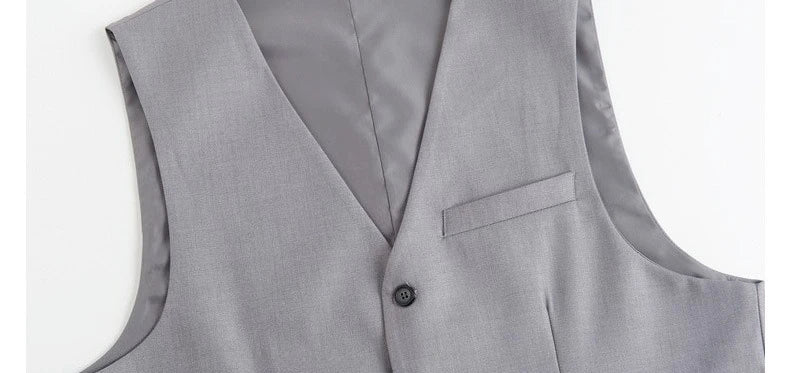 Plus Size Man Suit Set Solid Color Single Breasted Jacket Vest Pants For Host Groom Groomsmen Grey Black Navy 3-Piece Suit Set