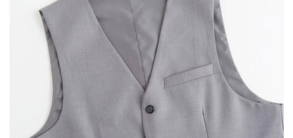 Plus Size Man Suit Set Solid Color Single Breasted Jacket Vest Pants For Host Groom Groomsmen Grey Black Navy 3-Piece Suit Set