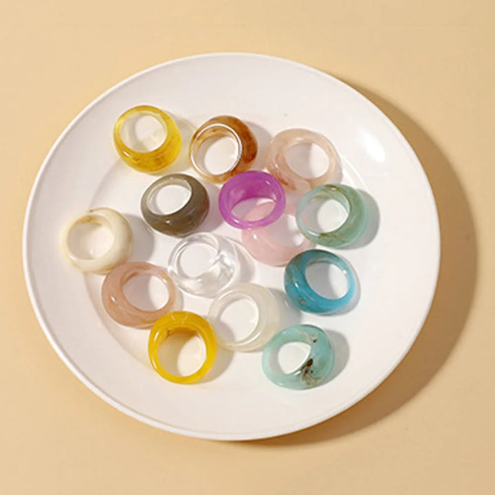Round Rings For Women Big Kpop Finger Ring For Girls Punk Resin Ring