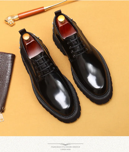 Men's Oxfords Genuine Leather Male Wedding Party Dress Shoes for Men Round Head Lace-Up Office Suit Formal Derby Shoes