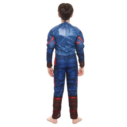 Captain America  Muscle Costume Superhero Captain America Muscle Jumpsuit Shield Cape Outfits Halloween Carnival Costumes