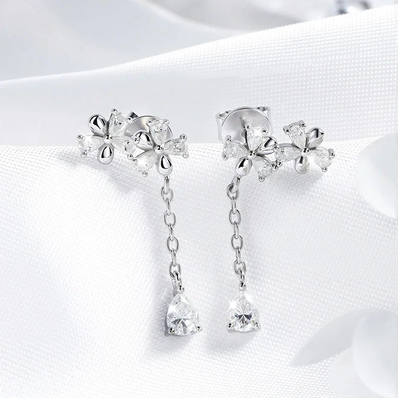 Certified Tassel Flowers Pear Cut Moissanite Drop Earrings Bridal Wedding Party Jewelry 2cm Size Real 925 Sterling Silver