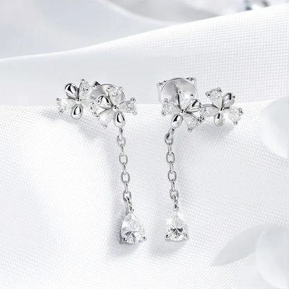 Certified Tassel Flowers Pear Cut Moissanite Drop Earrings Bridal Wedding Party Jewelry 2cm Size Real 925 Sterling Silver