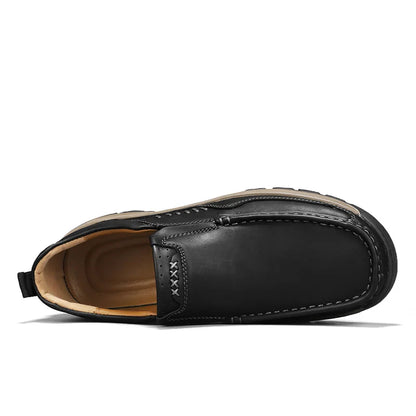 Men's Hand-Stitched Fashion Loafers, Solid Color Low-Top Casual Shoes, Simple Trendy Slip-On Sneakers, Men's Shoes for All Seasons, Daily Office Business Shoes, Large Size Men's Shoes