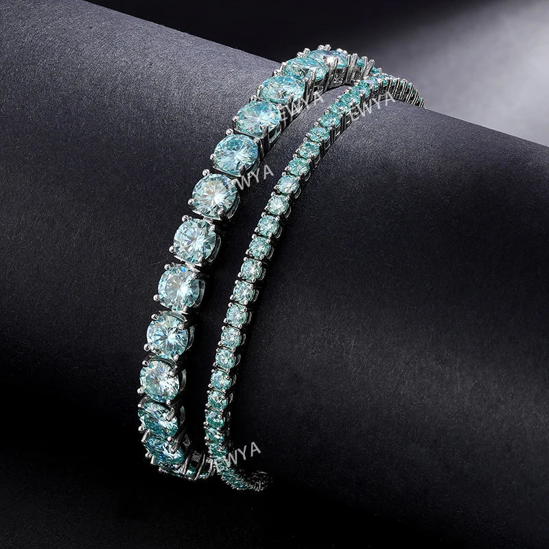 Luxury 3/4/5MM Full Blue Green Moissanite Tennis Bracelet for Men Women S925 Red Pass Diamond Test Bracelets Wholesale Gift