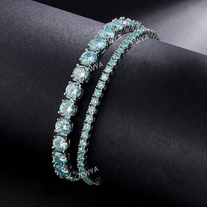 Luxury 3/4/5MM Full Blue Green Moissanite Tennis Bracelet for Men Women S925 Red Pass Diamond Test Bracelets Wholesale Gift