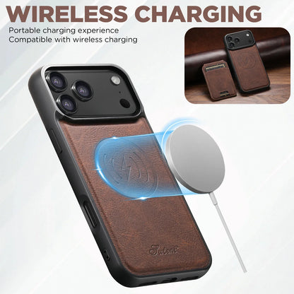 Wireless Charging Phone Case Magnet Card Holder Stand Faux Leather For iPhone 17 Pro Max 16 Plus 15 14 13 12