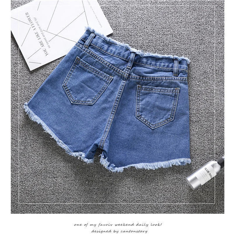 2025 Summer Woman High Haist Jeans Shorts Fashion Rough-edges Denim Short Pants Schoolgirl Casual Pants Blue Black White Jeans