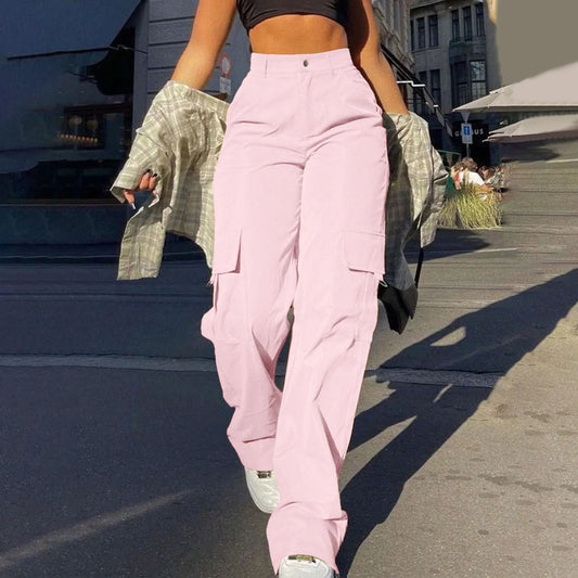 Cargo Pants Women Retro Loose Full Length Straight Leg Trousers