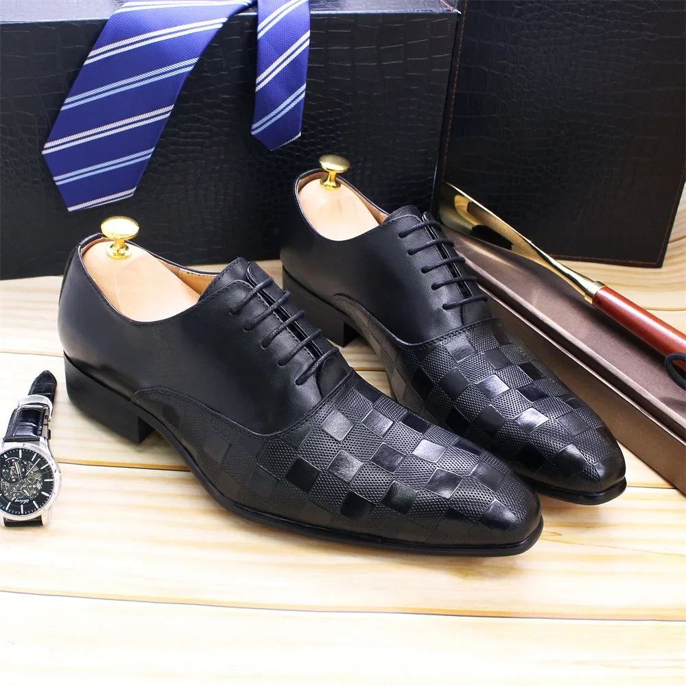 Size 7-12 Classic Italy Mens Oxford Real Leather Shoes White Lace Up Pointed Toe Wedding Party Dress Formal Shoes for Men