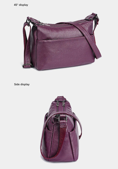 Elegant Genuine Leather Women's Shoulder Bag Trendy Crossbody Messenger Bag for Ladies Dark Red Blue 100% Satchels Hobo