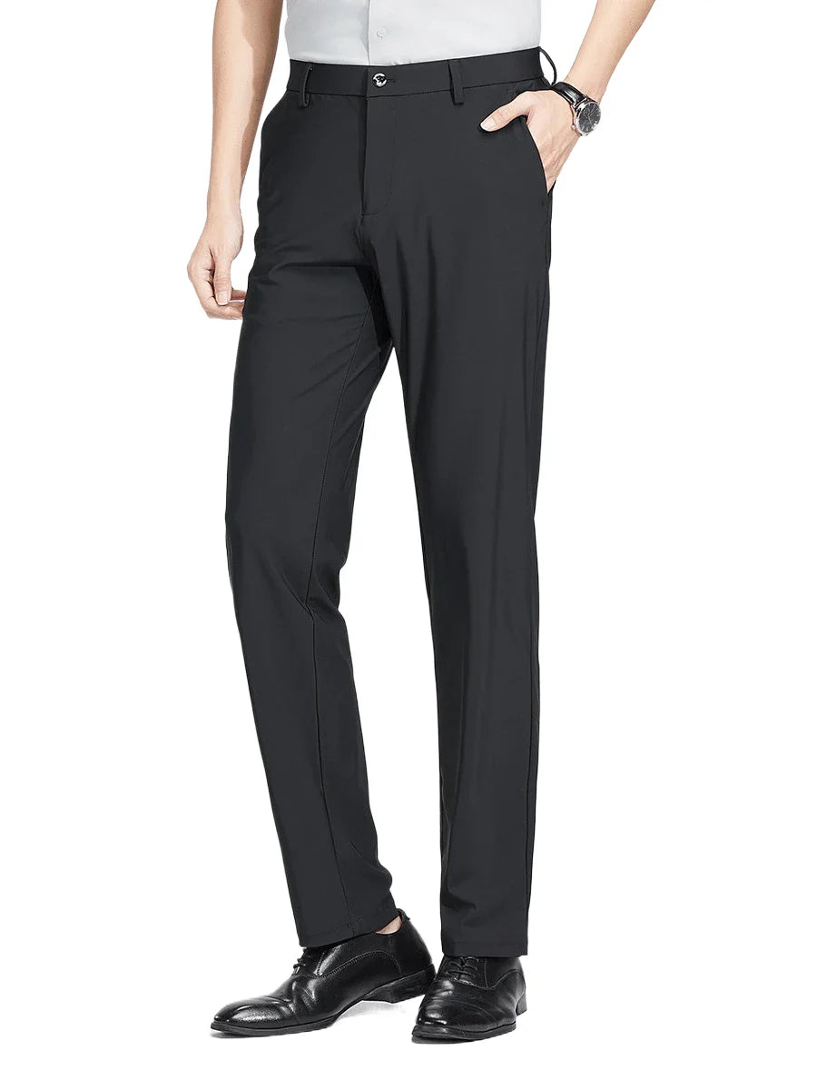 Men's Slim Fit Stretch Dress Pants, Classic Black Business Casual Trousers for Office & Daily Wear