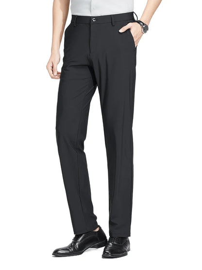 Men's Slim Fit Stretch Dress Pants, Classic Black Business Casual Trousers for Office & Daily Wear
