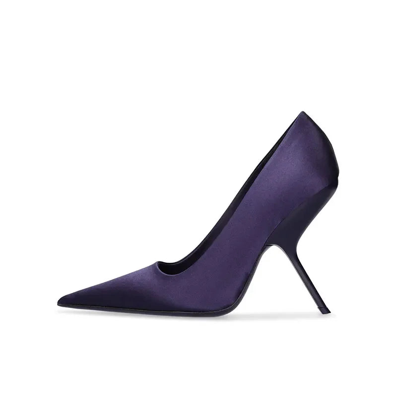 Brand Fashion Show Silvery 9cm High Heel Spring Autumn New Irregular Heels Black Red Pointed Sexy Women's Single Shoes Size 43