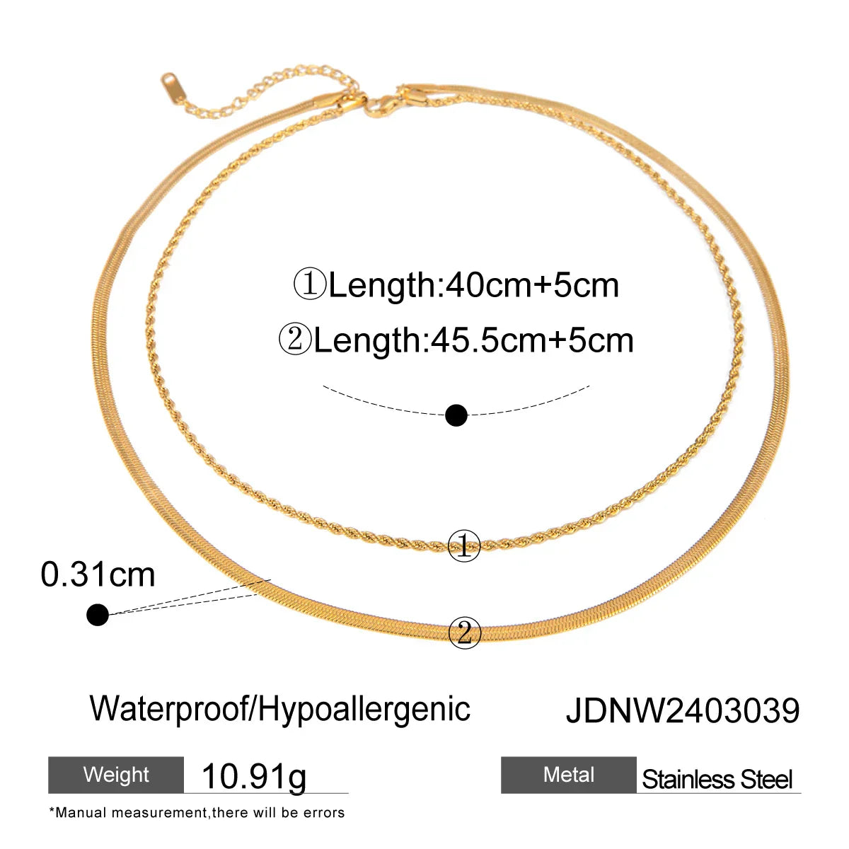 Simple Jewelry 18K Gold Plated Flat Snake Chain Layer Necklace Stainless Steel Snake Rope Chain Necklace Gift