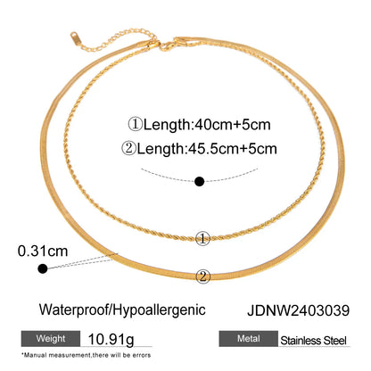 Simple Jewelry 18K Gold Plated Flat Snake Chain Layer Necklace Stainless Steel Snake Rope Chain Necklace Gift