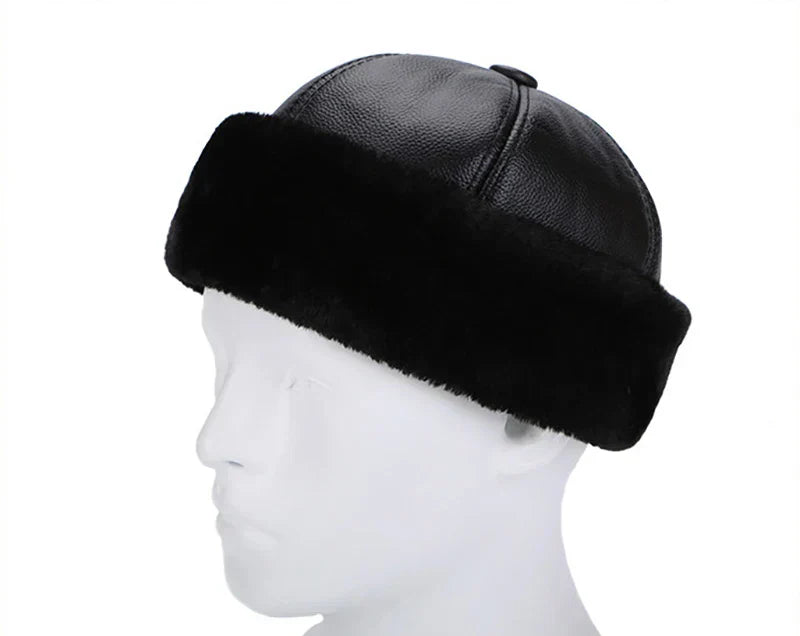 Retro Cowhide Bomber Hat Winter Keep Warm Caps Men Women Real Leather Cap Thick Velvet Dad Hat Leather Hat