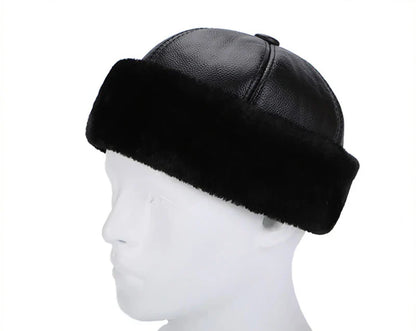 Retro Cowhide Bomber Hat Winter Keep Warm Caps Men Women Real Leather Cap Thick Velvet Dad Hat Leather Hat