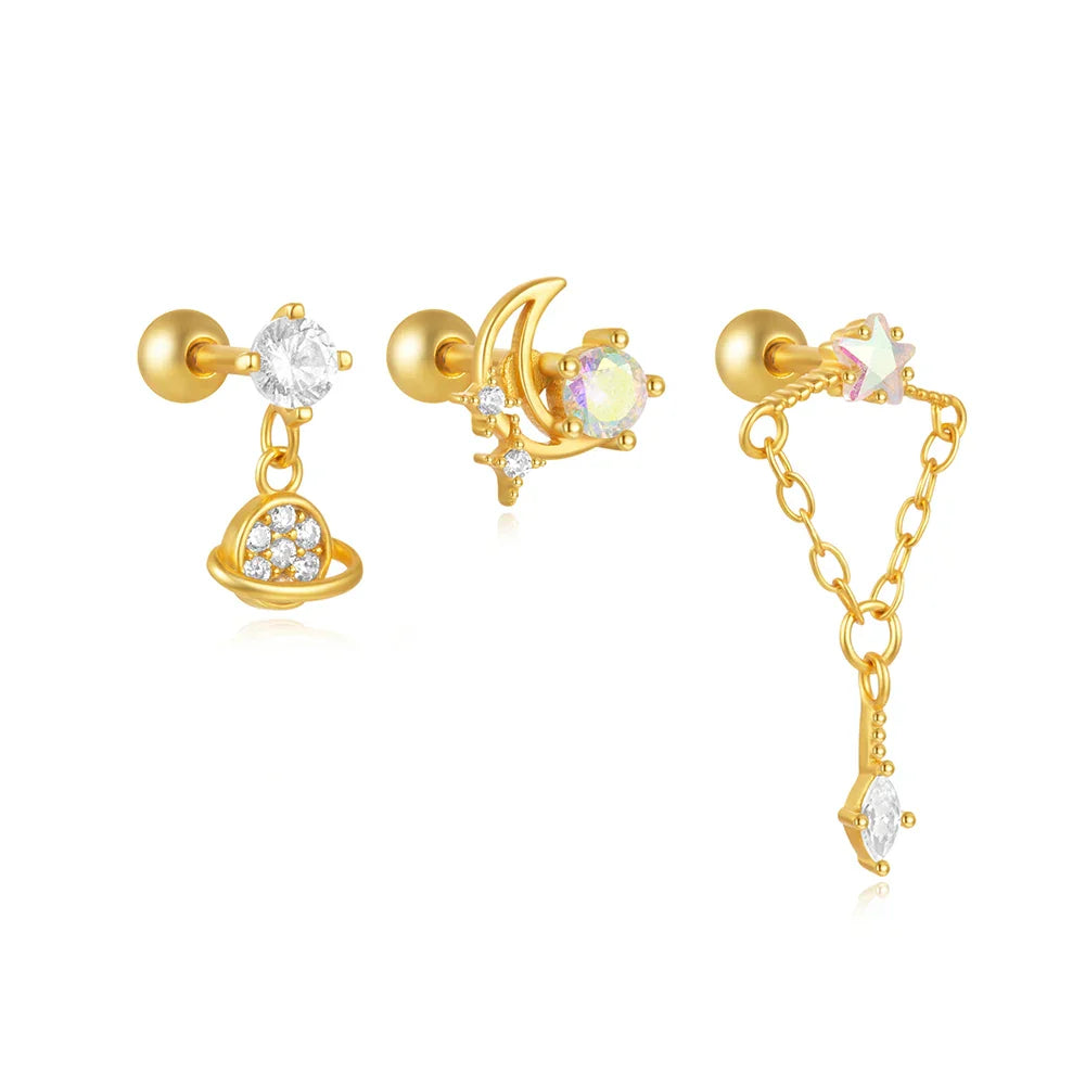 Heart Round Ball Flat Helix Piercing Earring 925 Sterling Silver Ear Studs Geometric Zircon Exquisite Trinket Studs Aretes