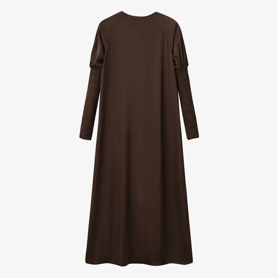 woman clothing satin dress button down design smocking sleeve maxi dress ( Ship out in 1 day)