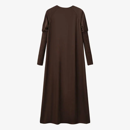 woman clothing satin dress button down design smocking sleeve maxi dress ( Ship out in 1 day)