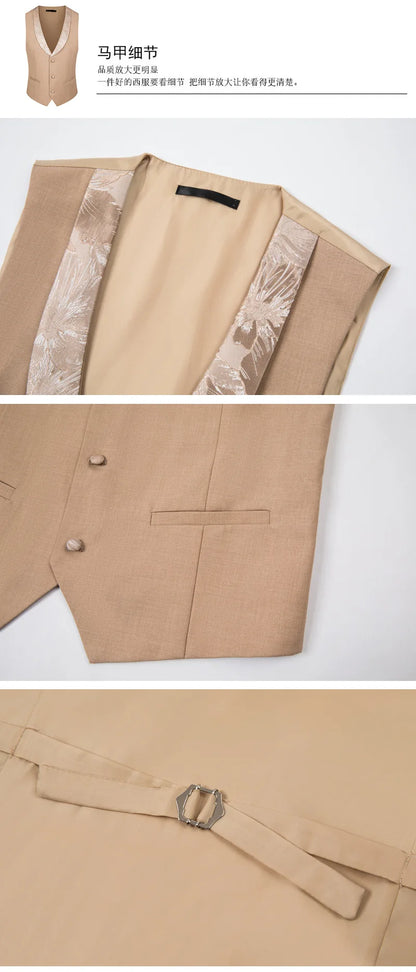 Elegant Wedding 3 Piece Jacket Pants Vest Full Set Luxury Single Breasted Peak Lapel Purple Male Clothing Men's Suits Blazer