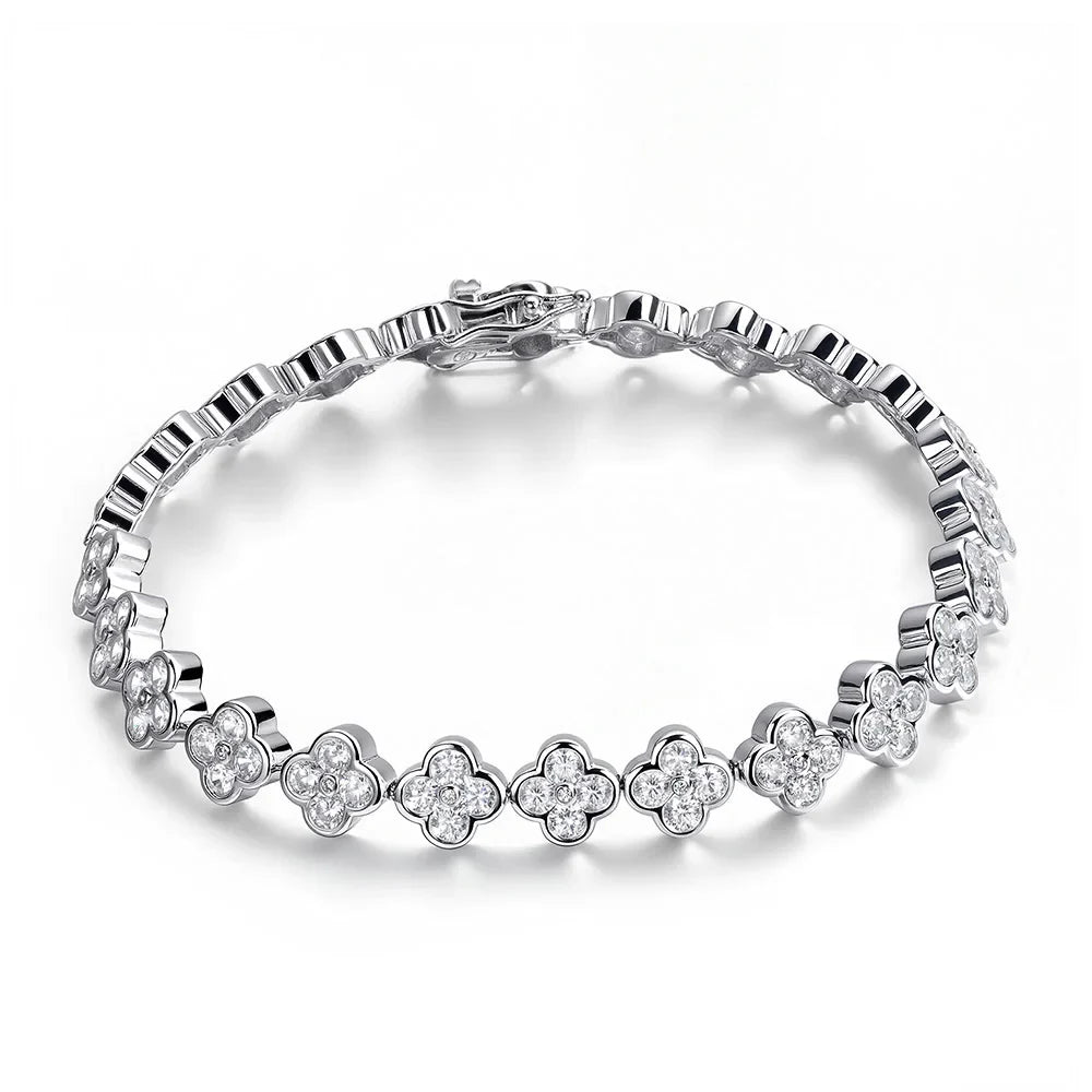 D VVS1 Moissanite Tennis Bracelet 2mm Diamond GRA Certified s925 Sterling Silver Four Leaf Clover Bracelets for Women
