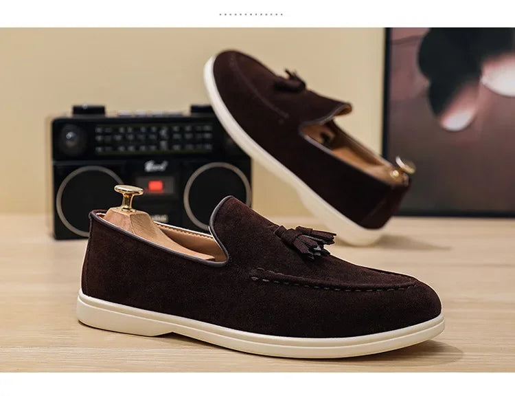 Unisex Lightweight Flat Bottom Tassel Casual Shoes Fashionable Versatile Large Size Men's Shoes Business Casual Slip-On Loafers