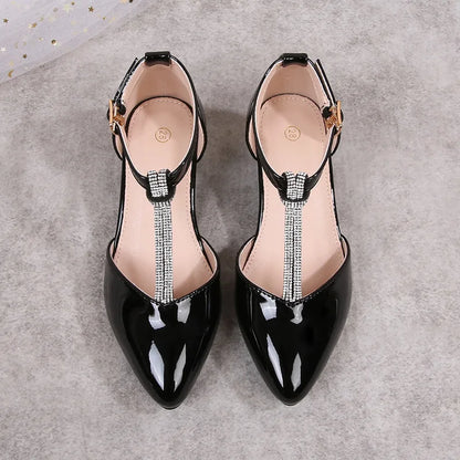 Children's Thick Heel Sandals Summer New Pointed-toe Girls' Crystal Princess Shoes Fashion Children's High-heeled Leather Shoes