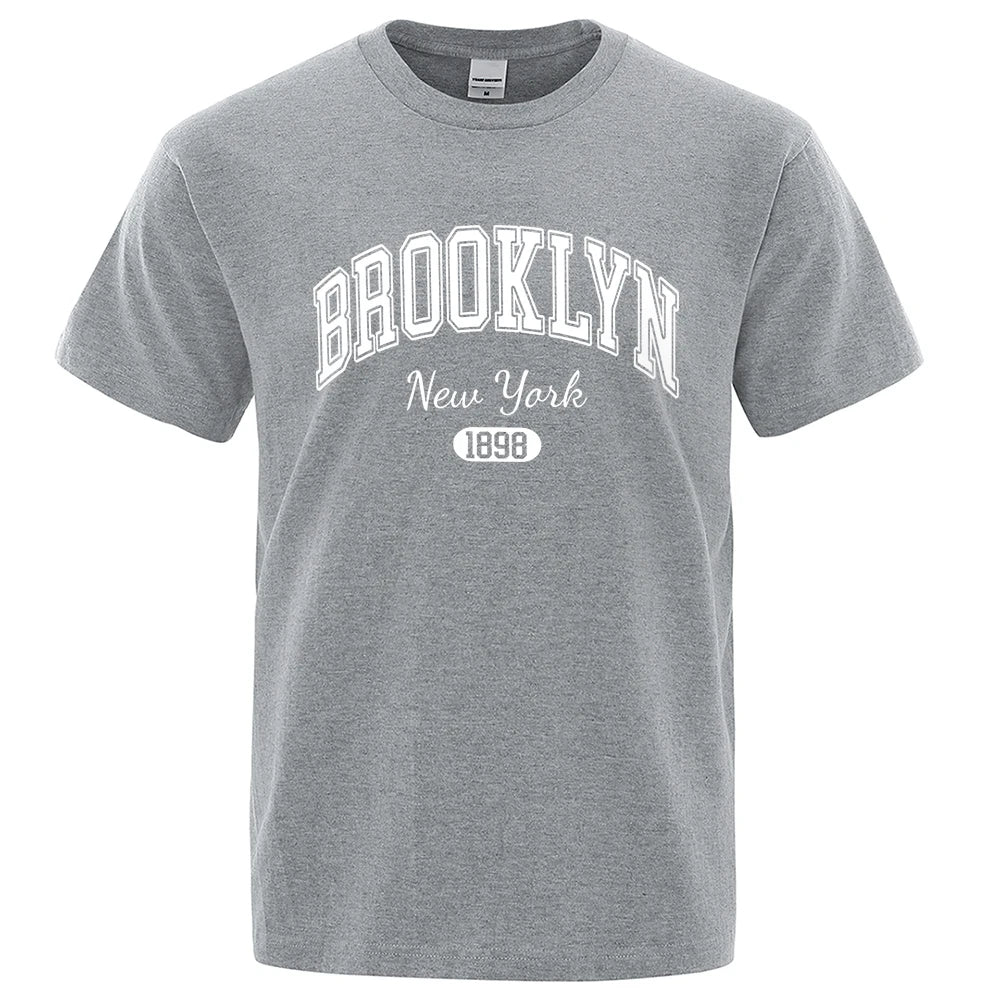 Brooklyn New York 1898 City Letter Print T Shirts Male Fashion Loose T-Shirts Casual O-Neck Tshirt Cotton Tees Tops Couple
