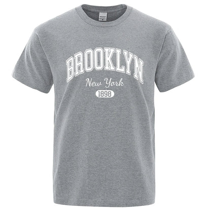 Brooklyn New York 1898 City Letter Print T Shirts Male Fashion Loose T-Shirts Casual O-Neck Tshirt Cotton Tees Tops Couple
