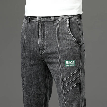 Luxury Stretchy Straight Leg Jeans plus Size Loose Fit Fashionable Printed Bottoms Versatile High Waist Denim Trousers