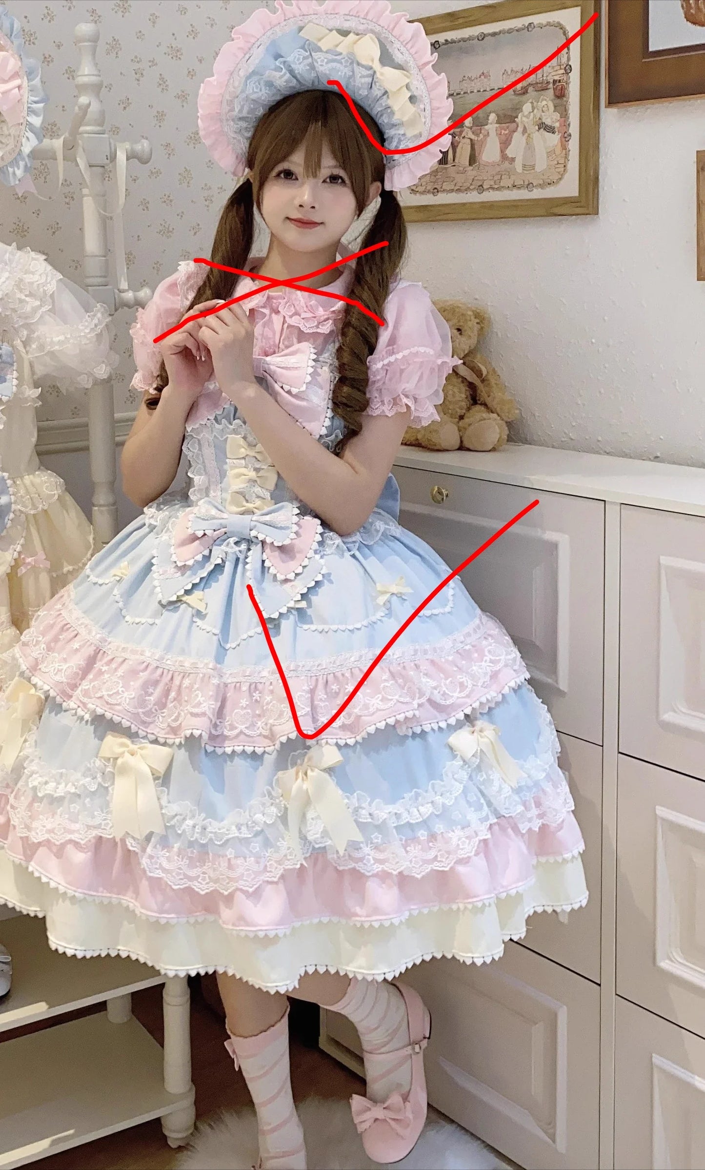 New 2025 Summer Original Sweet Lolita Jsk Dress Cute Bow Lace Stitching Kawaii Girls Women Elegant Slim Suspender Dresses