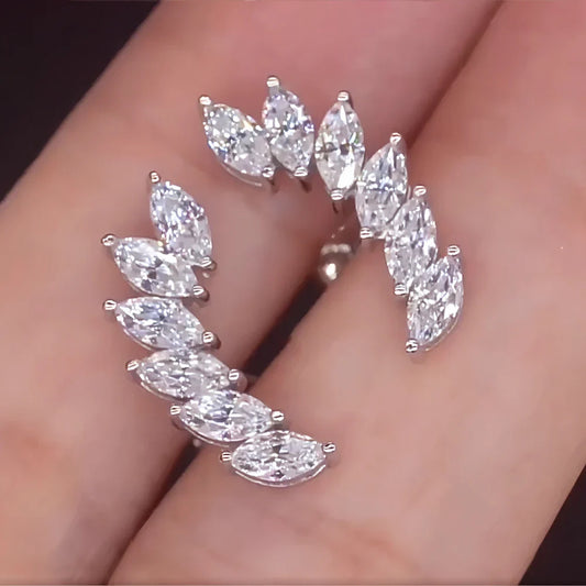 6-stone Marquise Cut Moissanite Diamond Stud Earrings for Women 925 Sterling Silver Plated 18k Gold Wing Shape Ear Studs