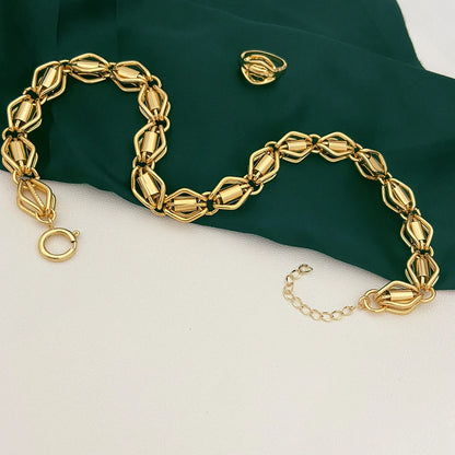 Dubai Nigeria Jewelry Set For Women Classic Design Beads Necklace Earrings Ring Bracelet 18K Gold Plated 4Pcs Set Jewelry