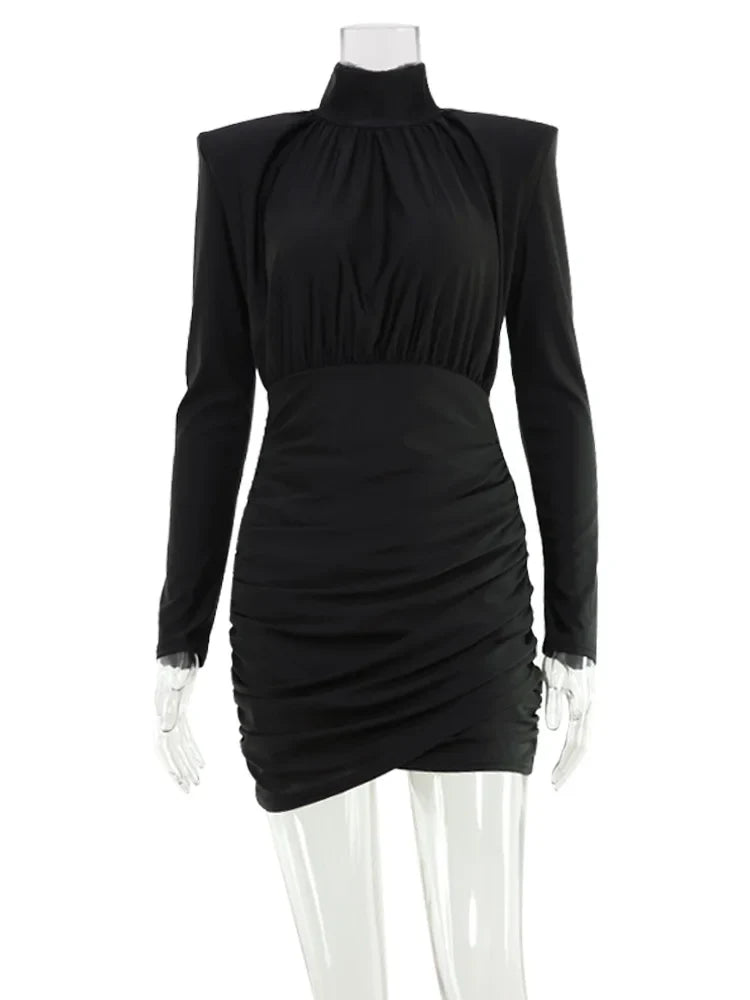 Solid Dresses For Women Fashion Sexy Streetwear Long Sleeves Turtleneck Sheath Mini Vestidos Robes Female Slim Fit Partywear