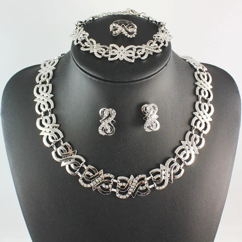 Women wedding Crystal jewelry sets gold Silver color sets necklace earring ring Bracelet african beads jewelry sets