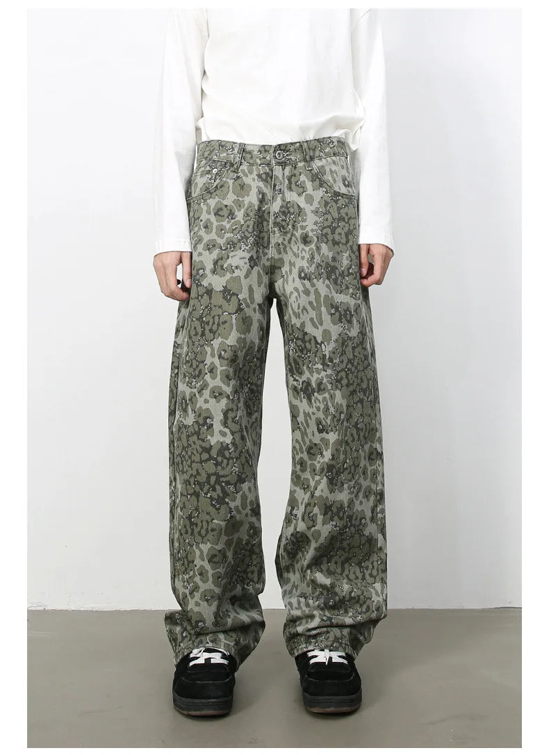 Tide Camouflage Jeans Men's Ins Loose Straight Wide Leg Casual Denim Pants Loose Male Trousers 12C2036
