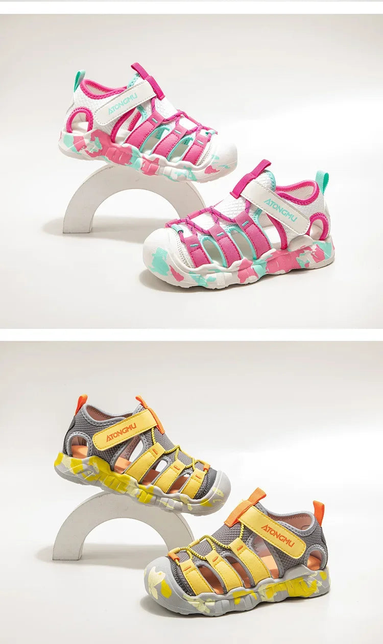 Children Summer Sports Sandals Girls Beach Outdoor Non-slip Hiking Shoes Boys Hollow Breathable Anti Collision Round Toe Sandals
