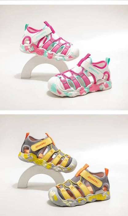 Children Summer Sports Sandals Girls Beach Outdoor Non-slip Hiking Shoes Boys Hollow Breathable Anti Collision Round Toe Sandals