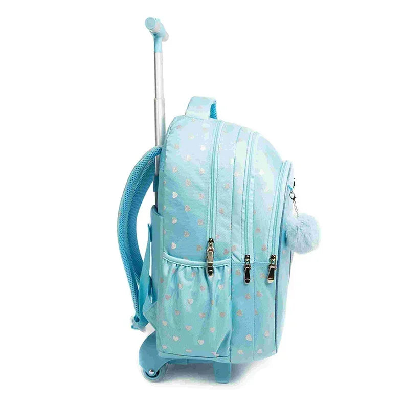 Children's Wheeled Backpack Bag Set with Lunch Box School Rolling Backpack Bag with Wheels School Trolley Backpack Bag for Girls