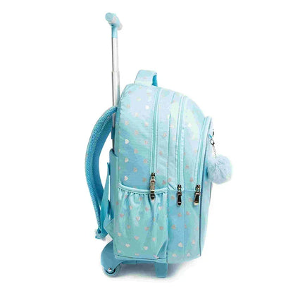 Children's Wheeled Backpack Bag Set with Lunch Box School Rolling Backpack Bag with Wheels School Trolley Backpack Bag for Girls