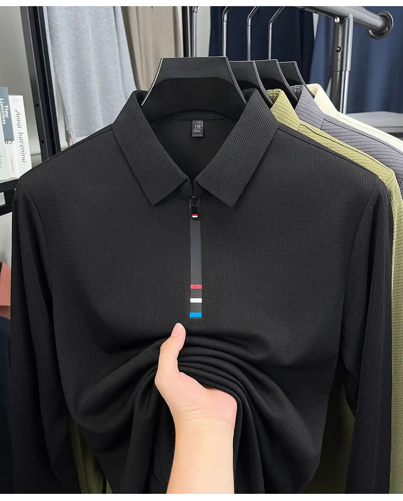 Light luxury half zipper men long sleeve polo shirt high-quality unique checkered printed Korean style trend new casual T-shirt