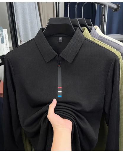 Light luxury half zipper men long sleeve polo shirt high-quality unique checkered printed Korean style trend new casual T-shirt