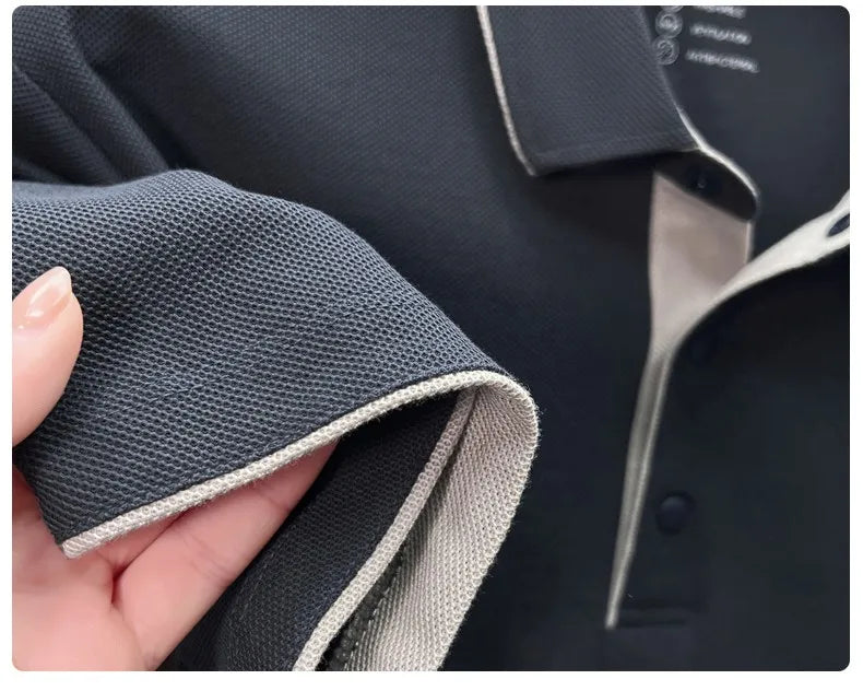 High quality 100% cotton solid color short sleeve polo shirt unique button men summer breathable comfort texture lapel T-shirt