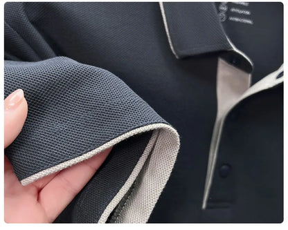High quality 100% cotton solid color short sleeve polo shirt unique button men summer breathable comfort texture lapel T-shirt