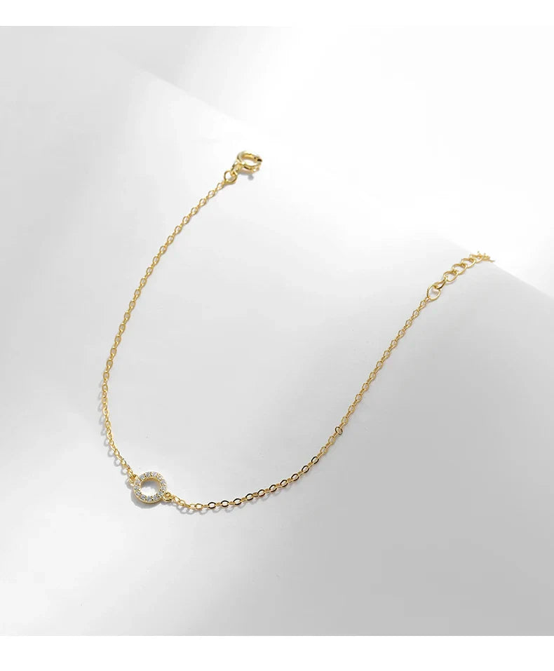 Solid 925 Sterling Silver Simple Hollow Circle Clear CZ Bracelets Gold Color Link Chain For Women Girls Fine Jewelry Gift